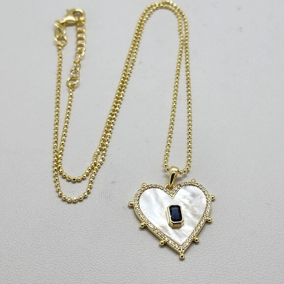 Brand New Sterling Silver 925 White Opal Blue Heart Necklace - Picture 3 of 5